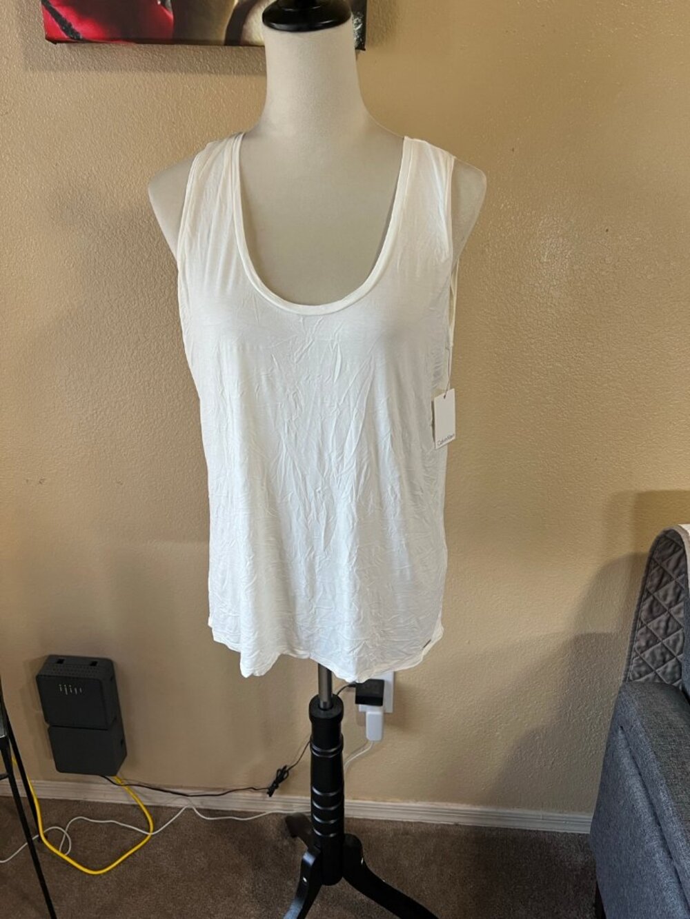 Calvin Klein Liquid Jersey Scoop Neck Tank Top XL White NWT